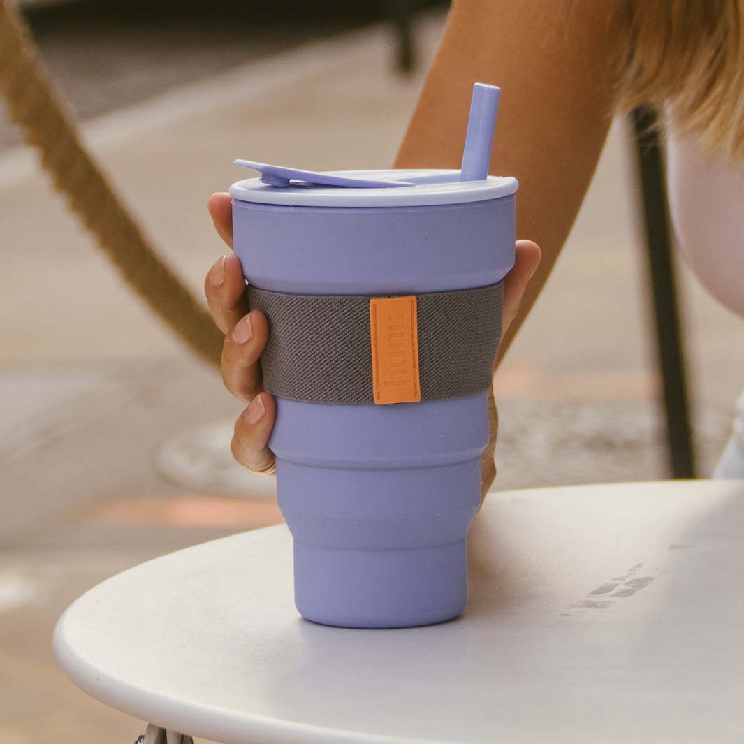Collapsible Silicone Cup with Straw - 20oz