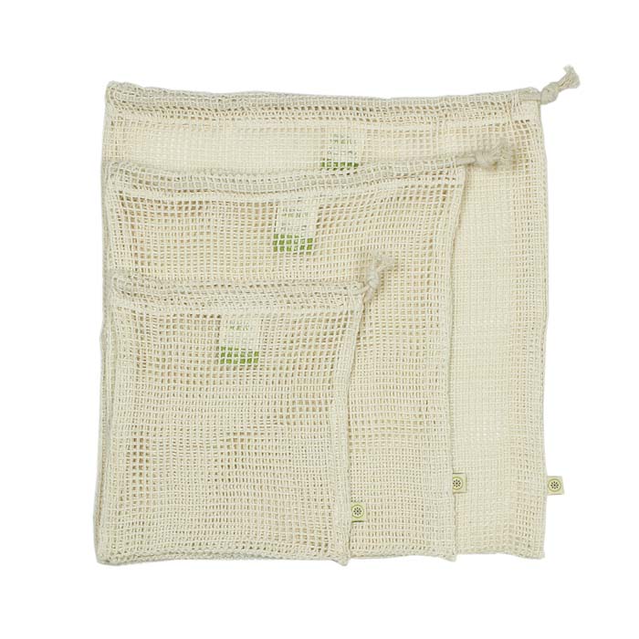 Organic Cotton Mesh Produce Bags - 3 Bag Variety Pack