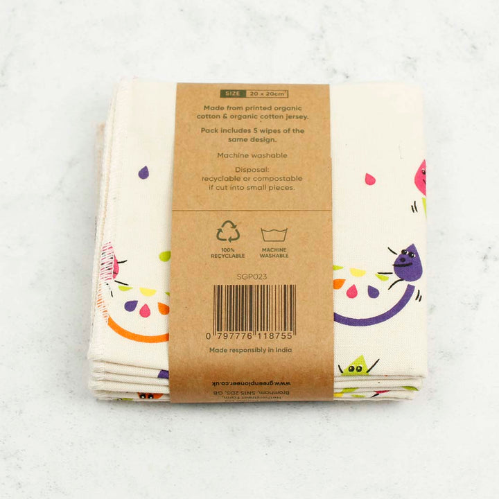 Organic Cotton Reusable Wipes - Rainbow - Pack of 5